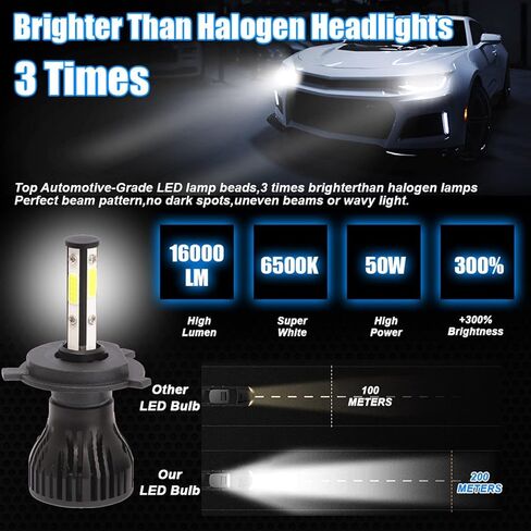 2 قطعة 4 الجانب COB 50 واط 16000LM سيارة ضوء H4 H7 LED H8 H9 H11 9006 9005 HB3 HB4 6000K 6500K الأبيض السيارات الضباب ضوء 12 فولت LED لمبة (9007/HB5 مرحبا/لو) in Kuwait
