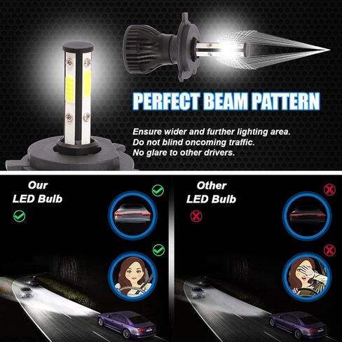 2 قطعة 4 الجانب COB 50 واط 16000LM سيارة ضوء H4 H7 LED H8 H9 H11 9006 9005 HB3 HB4 6000K 6500K الأبيض السيارات الضباب ضوء 12 فولت LED لمبة (9007/HB5 مرحبا/لو) in Kuwait