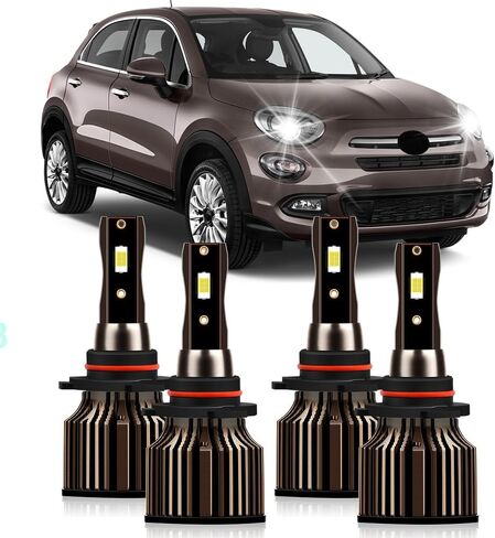 Fit For Fiat 500 2012 2013 2014 2015 2016 2017 2018 2019 High Low Beam Lights Bulbs, 9012 HIR2 Powersports Bulbs, 6000K White, 30000LM 400% Brightness, Plug and Play, Pack of 4 in Kuwait