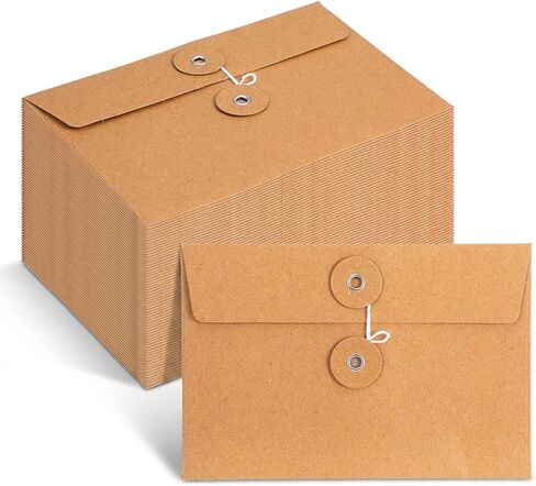 60 Pcs Paper Envelopes with String Tie Closure, 4.5 x 6.7 Inches Brown Project Pockets for Office School Documents Invitations Photos Organizer in Kuwait