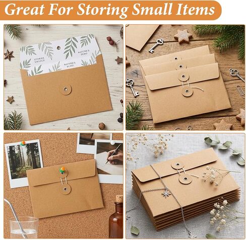 60 Pcs Paper Envelopes with String Tie Closure, 4.5 x 6.7 Inches Brown Project Pockets for Office School Documents Invitations Photos Organizer in Kuwait