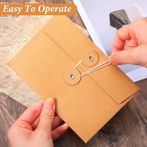 60 Pcs Paper Envelopes with String Tie Closure, 4.5 x 6.7 Inches Brown Project Pockets for Office School Documents Invitations Photos Organizer in Kuwait