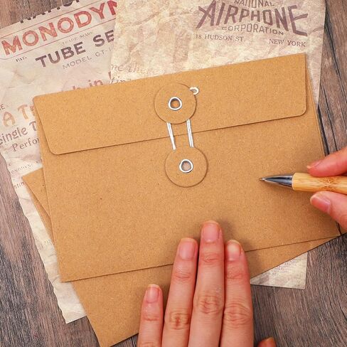 60 Pcs Paper Envelopes with String Tie Closure, 4.5 x 6.7 Inches Brown Project Pockets for Office School Documents Invitations Photos Organizer in Kuwait