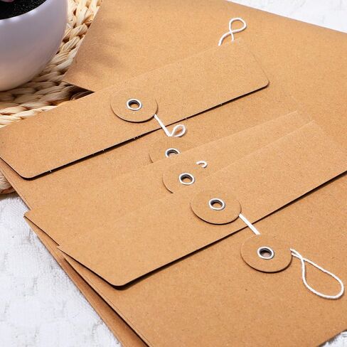 60 Pcs Paper Envelopes with String Tie Closure, 4.5 x 6.7 Inches Brown Project Pockets for Office School Documents Invitations Photos Organizer in Kuwait