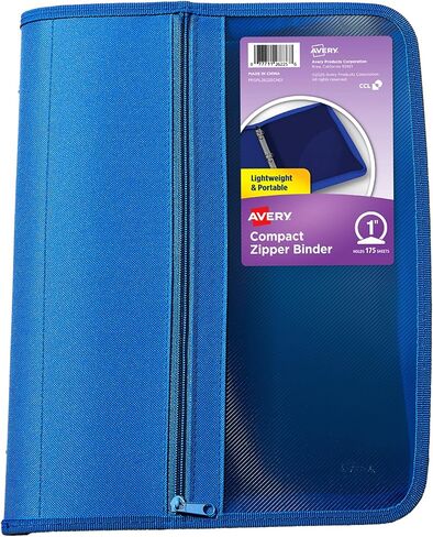 مجلد Avery Zipper 3 حلقات، حلقات دائرية مقاس 1 بوصة، سعة 175 ورقة، أسود، منظم مجلد متين مع جيب للتخزين الإضافي، رائع لتنظيم المشاريع والمهام والمزيد (26006) in Kuwait