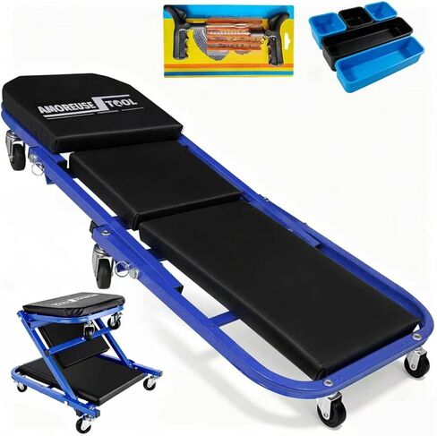 36" Folding Creeper with Tire Repair Kit & 5 Storage Boxes – Mechanic Creeper Seat, 330 LBS Capacity Rolling Garage Chair with 6 Swivel Casters in Kuwait
