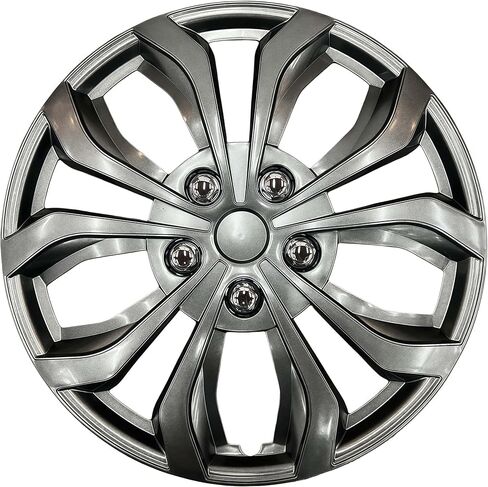 Premium Universal Hubcaps 15 inch, Compatible with Steel Wheels, Set of 4 (Silver-Black) in Kuwait