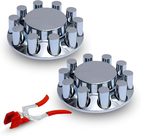 مجموعة غطاء عجلة عزم الدوران Hubcap 2 حزمة أمامية قياسية 33 مم برغي على بلاستيك ABS كروم لشبه الشاحنة مع أداة إزالة (ملاءمة عالمية) (TR583-TWC) in Kuwait