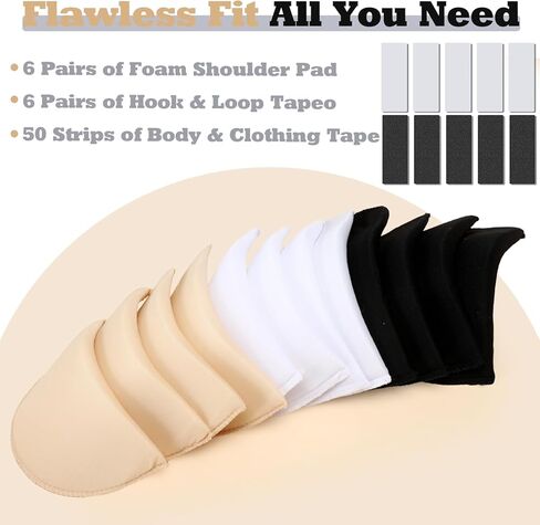 Qunclay 6 Pairs Shoulder Pads for Women Clothes No Sewing Required with Detachable Hook and Loop Clothing Anti Slip Tape Reusable Set in Shoulder Pads Soft Sponge Pad for Men Blazer Sewing Accessories in Kuwait