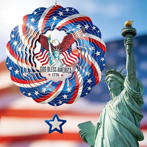 250th Anniversary American Eagle Flag Wind Spinner, 12 Inch Stainless Steel Outdoor Garden Decor with 3D American Flag Design, Hanging Yard Art for Patio & Indoor Use, Gifts for Men Dad in Kuwait