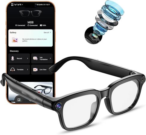 AI Translation Smart Glasses, Bluetooth 5.4 for Men Women with 155 Language & Accents, Chat GPT, Music Playback & Hands-Free Calls, UV & Blue Light Protection for Meeting,Driver,Travel in Saudi Arabia