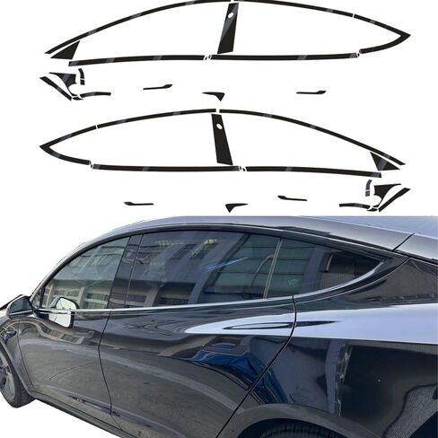 نافذة تقليم كروم حذف تراكب التعتيم من الفينيل الأصلي المقطوع مسبقًا لطراز Tesla 3 2017-2025 نمط أسود غير لامع (أسود غير لامع) in Kuwait