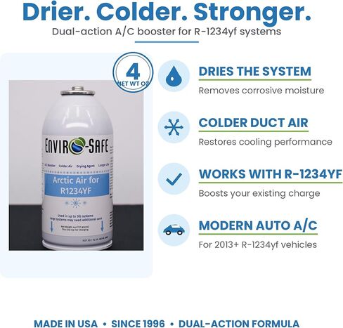 ENVIRO-SAFE Arctic Air لأنظمة R1234YF - معزز التيار المتردد ومزيل الرطوبة - مُحسّن أداء مزدوج العمل للهواء البارد وعمر النظام الممتد - علب 3 × 4 أونصة in Kuwait