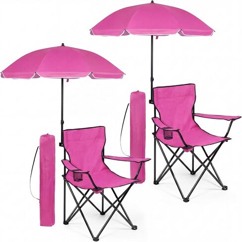 2 Pack Beach Umbrella Chair Folding Camping Beach Chair with Canopy Shade Adults Portable Chairs with Cup Holder and Carrying Bag for Camping Hiking Travel Picnic and Other Outdoor Events in Saudi Arabia