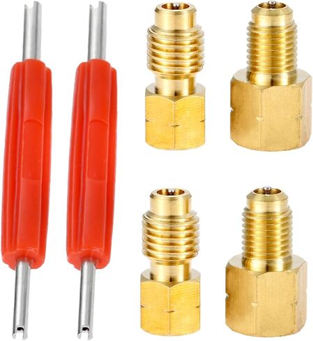 4 قطع محول مضخة تفريغ R1234yf، 1/4 بوصة SAE أنثى FL × 1/2 بوصة LH-ذكر و1/2 بوصة LH أنثى × 1/4 بوصة SAE FL ذكر، محول خزان التبريد مع مزيل صمام أساسي لتحويل مكيف الهواء HVAC in Kuwait