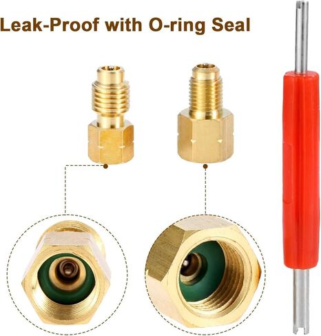 4 قطع محول مضخة تفريغ R1234yf، 1/4 بوصة SAE أنثى FL × 1/2 بوصة LH-ذكر و1/2 بوصة LH أنثى × 1/4 بوصة SAE FL ذكر، محول خزان التبريد مع مزيل صمام أساسي لتحويل مكيف الهواء HVAC in Kuwait