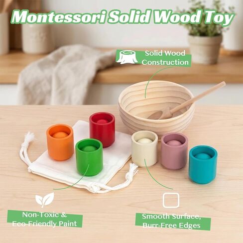 Rainbow Balls in Cups Toddler Montessori Toys for 1 Year Old Up, Kids Preschool Wooden Matching Games for Learning Color Sorting and Counting in Saudi Arabia