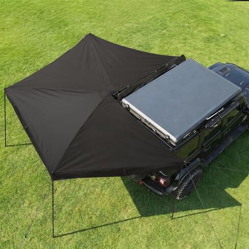 Garvee 270 Degree Passenger Side Car Awning, 6.6ft Pull-Out Vehicle Awning with Blackout Coating, 280G Ripstop Waterproof Sun Shelter for SUV Truck Van Camping, Black in Saudi Arabia