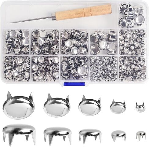 SBYURE 1000 Pcs Round Dome Studs 5 Sizes Studs for Clothing Round Dome Studs and Spikes Prong Studs Kit for Leather Craft Clothing Belts Bags Shoes Bracelets Dog Collar Accessories DIY (Silver) in Kuwait