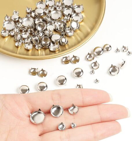 SBYURE 1000 Pcs Round Dome Studs 5 Sizes Studs for Clothing Round Dome Studs and Spikes Prong Studs Kit for Leather Craft Clothing Belts Bags Shoes Bracelets Dog Collar Accessories DIY (Silver) in Kuwait