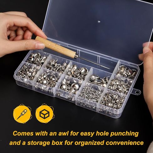 SBYURE 1000 Pcs Round Dome Studs 5 Sizes Studs for Clothing Round Dome Studs and Spikes Prong Studs Kit for Leather Craft Clothing Belts Bags Shoes Bracelets Dog Collar Accessories DIY (Silver) in Kuwait