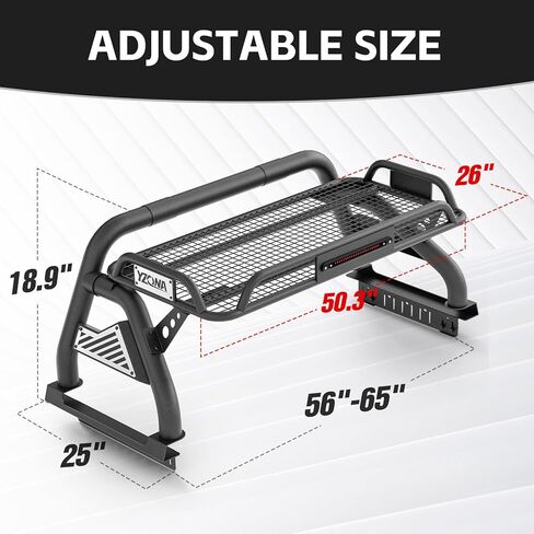 YZONA Sport Roll Bar for Pickup Trucks, Adjustable 56"-65" Bed Chase Rack with Cargo Basket & Brake Light Compatible with Silverado/Sierra 1500, Tundra, Titan/Frontier, Gladiator, F-150 in Kuwait
