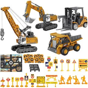 2 PCS Mini Remote Control Construction Vehicle Toy Set 1:64 Excavator and Dump Truck Toy Set with Lights Sounds & Traffic Sign & Construction Site Map Movable Parts GIFS for Kids & Adults in Saudi Arabia