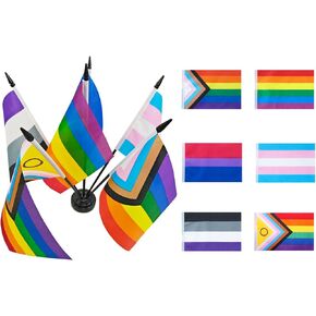 مجموعة أعلام مكتبية فاخرة من Rainbow Pride - 6 فرع مصغر للمثليين LGBT علم مكتب مجموعة طاولة قاعدة سوداء وديكورات سطح المكتب على شكل رمح in Kuwait