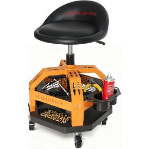 Rolling Shop Stool Adjustable Height with Casters and Tool Tray Storage for Garage, Workshop, 280LBS Capacity in Kuwait