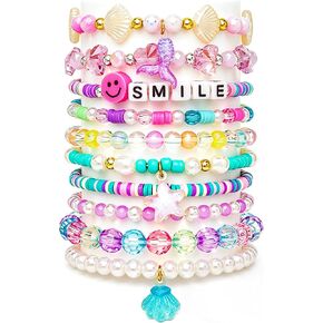SIELEVIN 10 PCS Cute Bracelets for Girls Charm Beaded Bracelets Little Girls Jewelry Toddler Jewelry Christmas Birthday Gift for 3 4 5 6 7 8 9 10 11 12 Years Old in Saudi Arabia