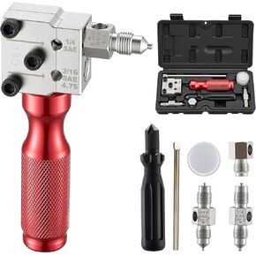 VEVOR Brake Line Flaring Tool Kit, 45° Single & Double Flare Tool for 3/16", 1/4" Copper Tubing - with 2 Forming Dies, Deburring Tool & Toolbox for Automotive Brake Hydraulic Line Repair in Kuwait