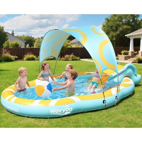 Kiddie Pool with Slide and Canopy, Inflatable Kids Pool with Slide Large Durable Thickened Toddler Pool, Backyard Water Play Center for Kids, Inflatable Water Slide for Kids Backyard (126"x72"x52") in Kuwait