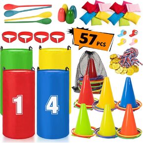 ropoda Field Day Games, Outdoor Carnival Games Potato Sack Race Bags for Adults and Kids, Bean Bags, Soft Plastic Cones,Ring Toss Set,Egg and Spoon Race, Outdoor Games Easter in Kuwait