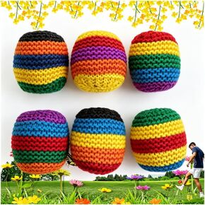 6PCS Hand-Made Knitted Footbag Sack, 2026 Upgraded Assorted Foot Bag Crochet Hacky Ball for Adults, Juggling Balls for Beginners, Multicolored Geometric Pattern in Kuwait