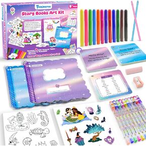 Storybook Art Kit, Make Your Own Story Book, DIY Writing Journal with 400+ Stickers, 24 Pens, 2 Scrapbooking & Journal Supplies, Hardcover Book Making Kit for Kids Easter Gifts for Girls Ages 5-10 in Kuwait