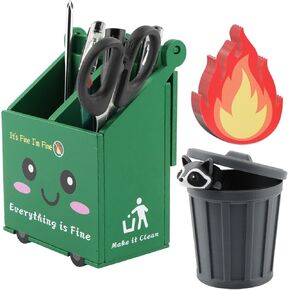Dumpster Fire Pencil Holder with 50 Pcs Flame Note Cards, Funny Dumpster Fire Desk Organizer, Cute Desk Organizer for Office, White Elephant Gag Gift for Coworkers, Men, Women in Saudi Arabia