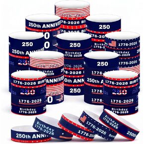 Thenshop 500 Pack 250th Anniversary Patriotic Paper Wristband Independence Day Wristband Red White Blue American USA 4th of July Paper Arm Band for Parade Party Semi Quincentennial Celebration in Kuwait