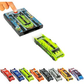 FLAT 2 FAST Original Stunt Card Racer - متسابق سيارات مسطح وقاذفة سيارات سباق بحجم الجيب مع زر مدمج للأعمال المثيرة والسباق - لعبة سيارة متحولة مدمجة للأولاد - برتقالي لافا in Kuwait