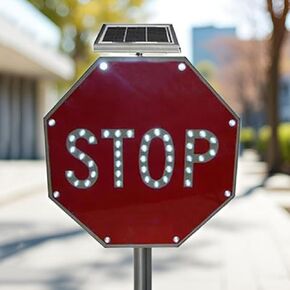 High Visibility Aluminum Solar Stop Sign with LED Lights - Durable Octagon Traffic Warning Sign for Streets, Roads, School Zones, and Parking Lots in Kuwait