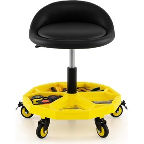Mechanic Stool, 350 LBS Capacity Rolling Shop Stool with Lockable Wheels, 2 Magnetic Tool Trays & Padded Seat, 20"-25" Height Adjustable Workshop Chair Creeper Seat for Garage, Auto Repair in Kuwait