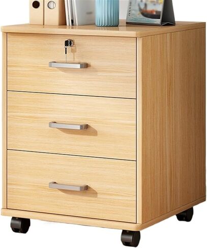 3Drawer Wooden File Cabinet with Lock Office Storage Orga on Wheels Small Rolling File Cabinet in Beige and Brown Ideal for Home and Office Use in Kuwait