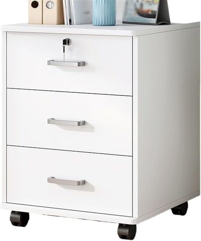 3Drawer Wooden File Cabinet with Lock Office Storage Orga on Wheels Small Rolling File Cabinet in Beige and Brown Ideal for Home and Office Use in Kuwait