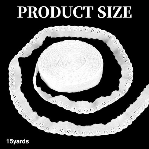 15 Yards Cotton Lace Trim White Eyelet Lace Ribbon Floral Embroidery Ruffle Laces Crochet Sewing Laces for Fabric Decorative Sewing Dress Bag Pet Clothes Decoration Craft Gift Wrapping Wedding in Kuwait