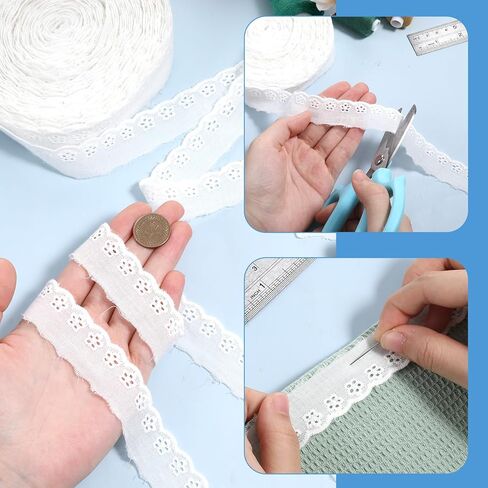15 Yards Cotton Lace Trim White Eyelet Lace Ribbon Floral Embroidery Ruffle Laces Crochet Sewing Laces for Fabric Decorative Sewing Dress Bag Pet Clothes Decoration Craft Gift Wrapping Wedding in Kuwait