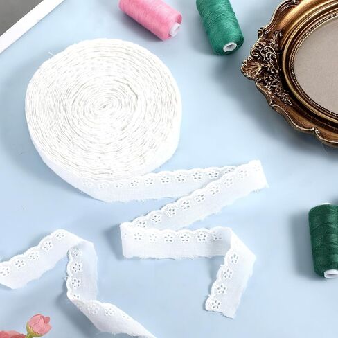 15 Yards Cotton Lace Trim White Eyelet Lace Ribbon Floral Embroidery Ruffle Laces Crochet Sewing Laces for Fabric Decorative Sewing Dress Bag Pet Clothes Decoration Craft Gift Wrapping Wedding in Kuwait