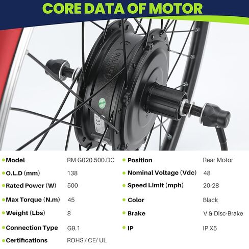 BAFANG 48V 500W Rear Hub Motor Ebike Conversion Kit, Brushless Geared Motor, Smart Controller, V & Disc-Brake Compatible, for 28-29" 、700C Bikes in Kuwait