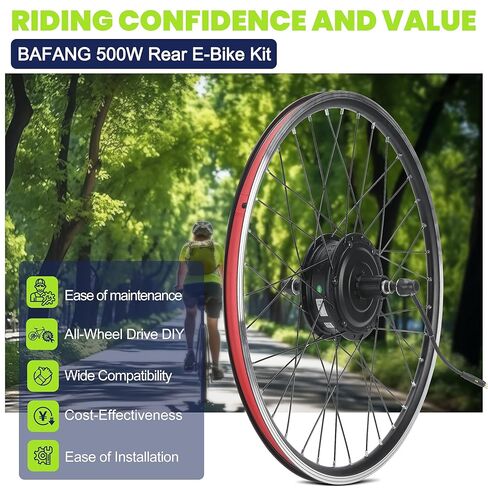 BAFANG 48V 500W Rear Hub Motor Ebike Conversion Kit, Brushless Geared Motor, Smart Controller, V & Disc-Brake Compatible, for 28-29" 、700C Bikes in Kuwait