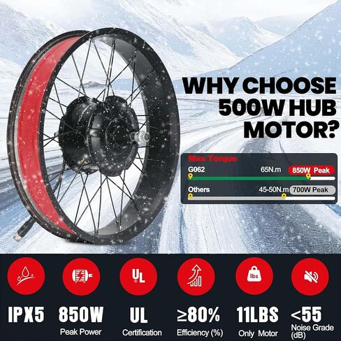 BAFANG G062 500W Rear Hub Motor Kit, 26 * 4.0 Inch, Black, 48V, 3 Riding Modes, 25mph Top Speed (26 * 4.0") in Kuwait