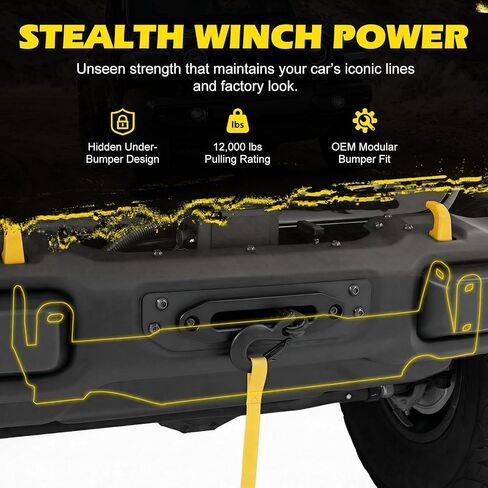 Winch Mounting Plate Compatible with Jeep Wrangler JL JLU & Gladiator JT 2018-2026, Heavy-Duty 7GA Steel Winch Mount for Factory Modular Steel Bumper, 12000 lbs Capacity Hidden Winch Mount in Kuwait