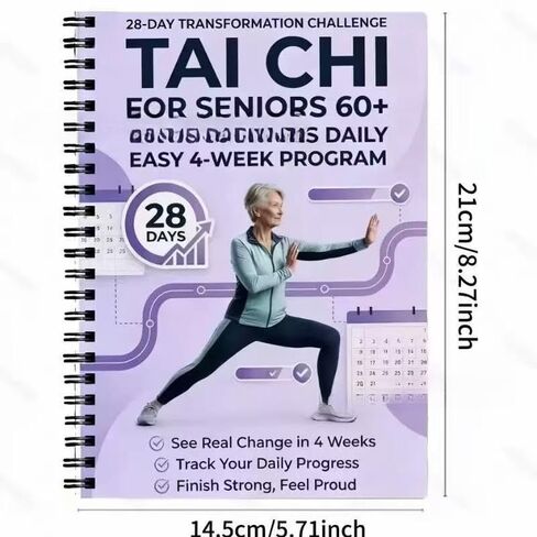 برنامج المشي تاي تشي لكبار السن 60+ 28 يومًا طقوسًا صباحية روتين يومي مدته 10 دقائق تقنيات الحفاظ على الصحة الصينية التقليدية للتنقل والتوازن، A1 in Kuwait